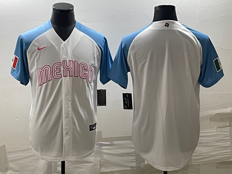 Men's Mexico Baseball Blank 2023 White Blue World Baseball Classic Stitched Jersey Men's Mexico Baseball Blank 2023 White Blue World Baseball Classic Stitched Jersey